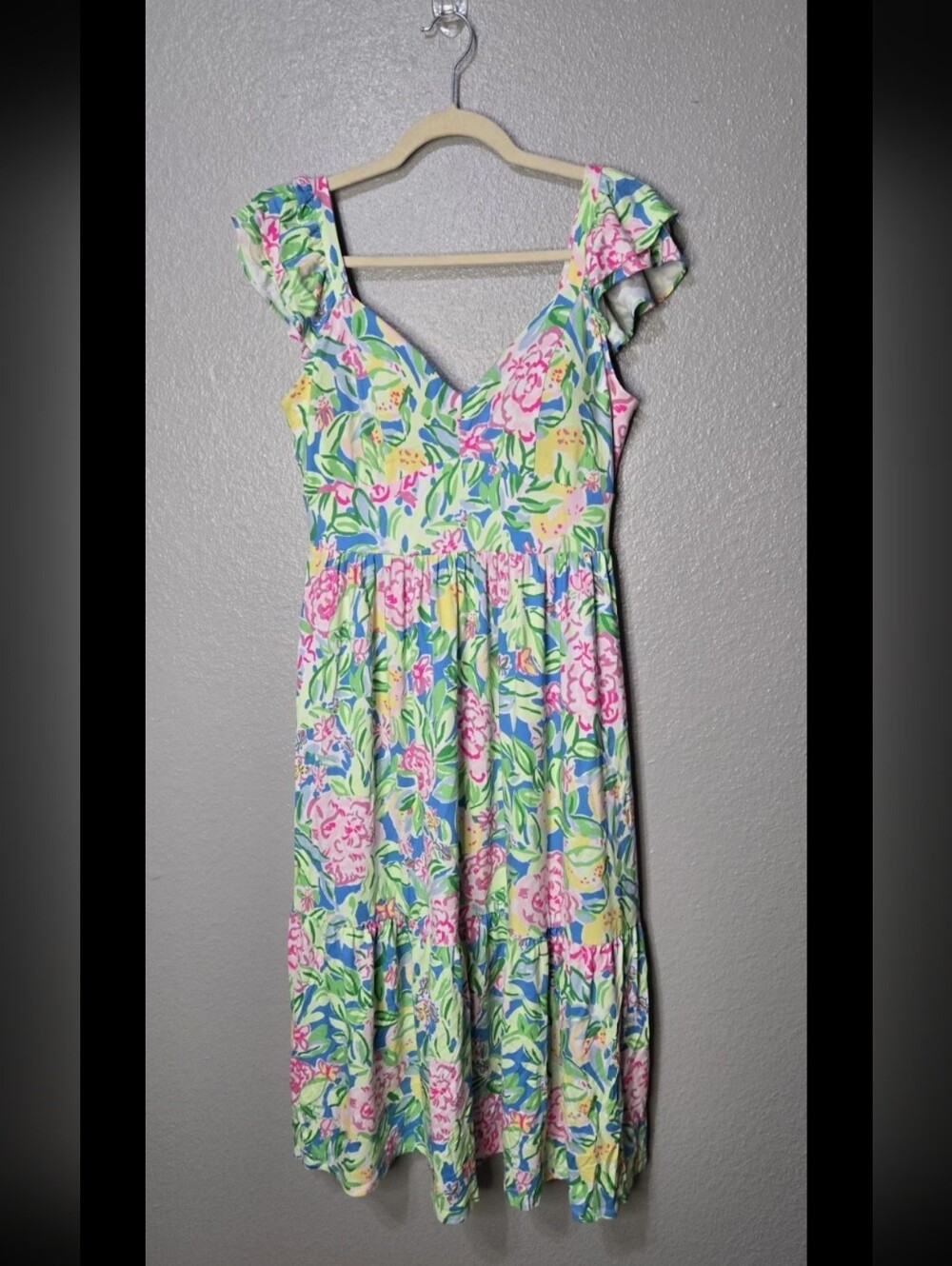 Lilly Pulitzer Bayleigh Flutter Sleeve Midi Dress Size 8 Multi Grove Garden